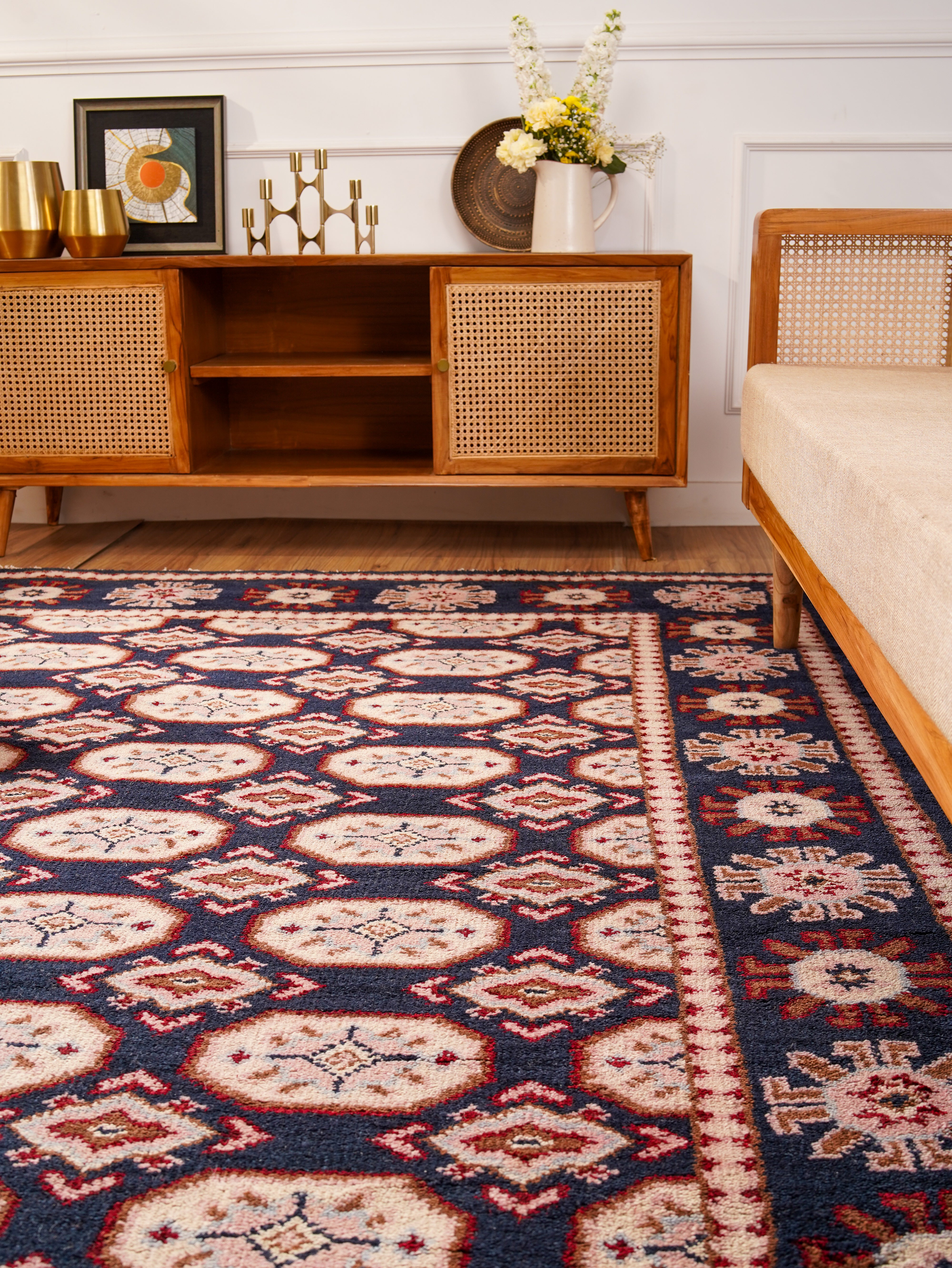 Manjari Hand Knotted Afghan Silk And Wool Area Rug