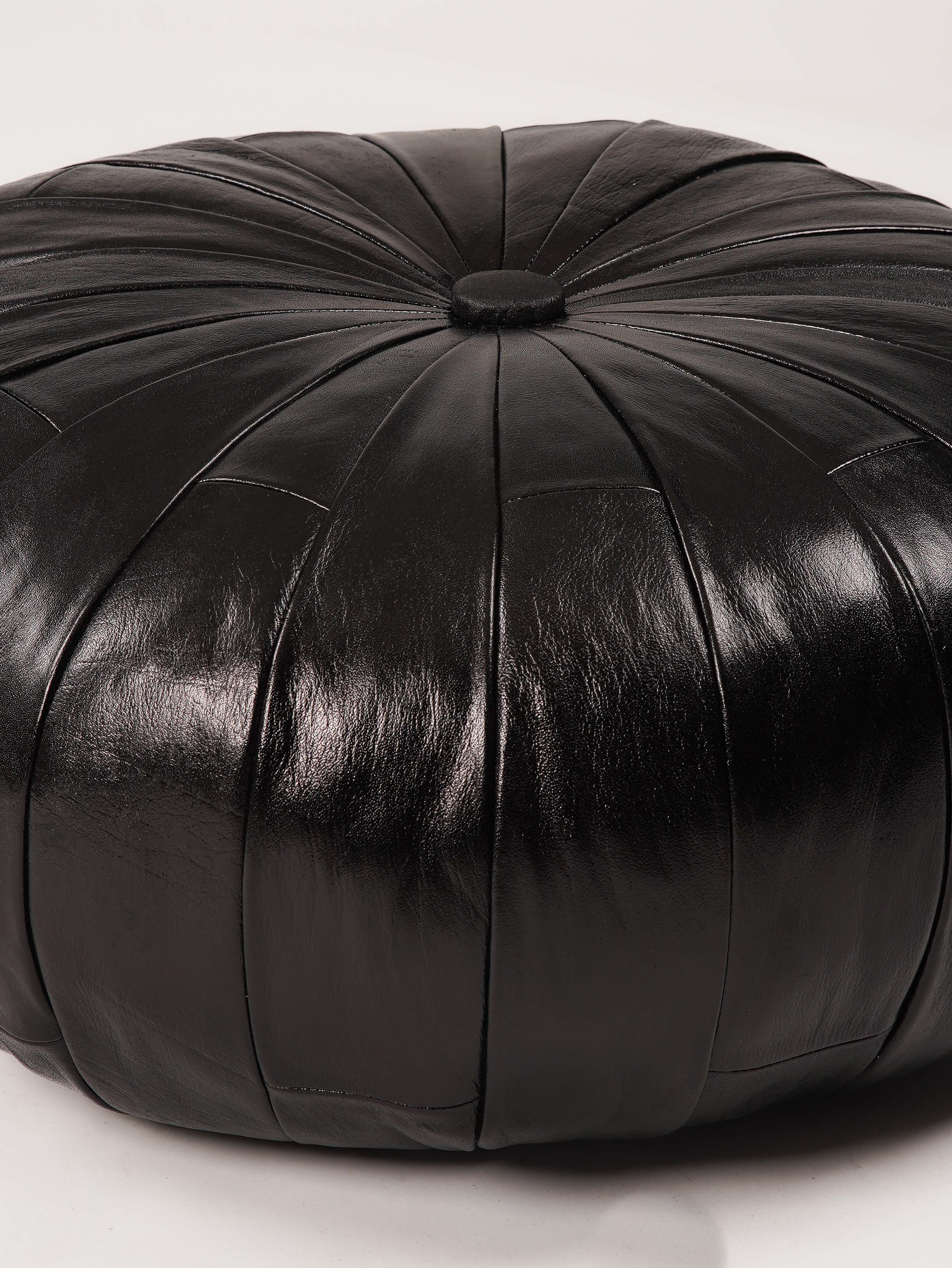 Noir Elegance Leather Pouf