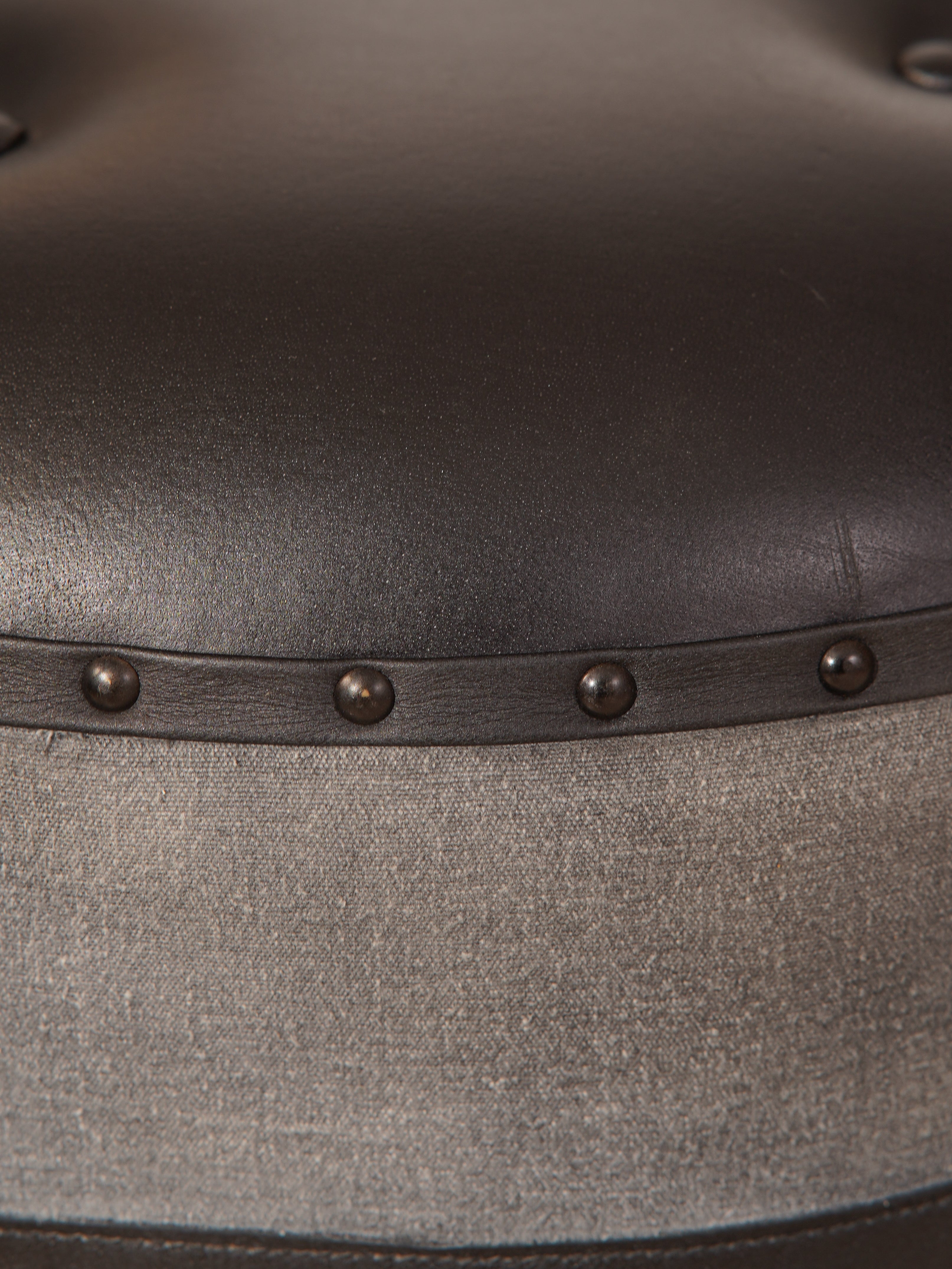 The Voyager’s Rest – Round Canvas & Leather Ottoman | Wood Frame | Handcrafted Accent Pouf