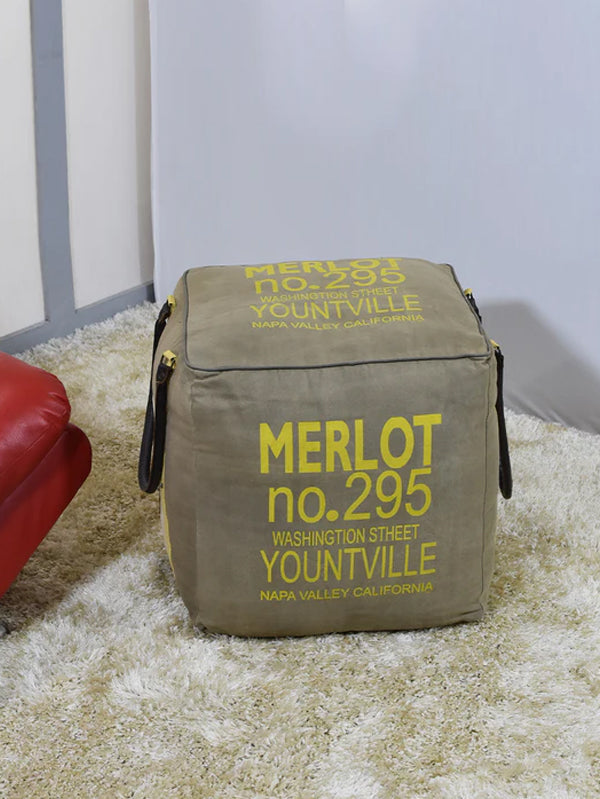 Vintage Vino Square Pouf