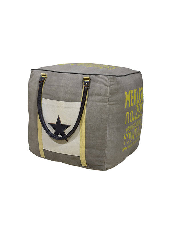 Vintage Vino Square Pouf