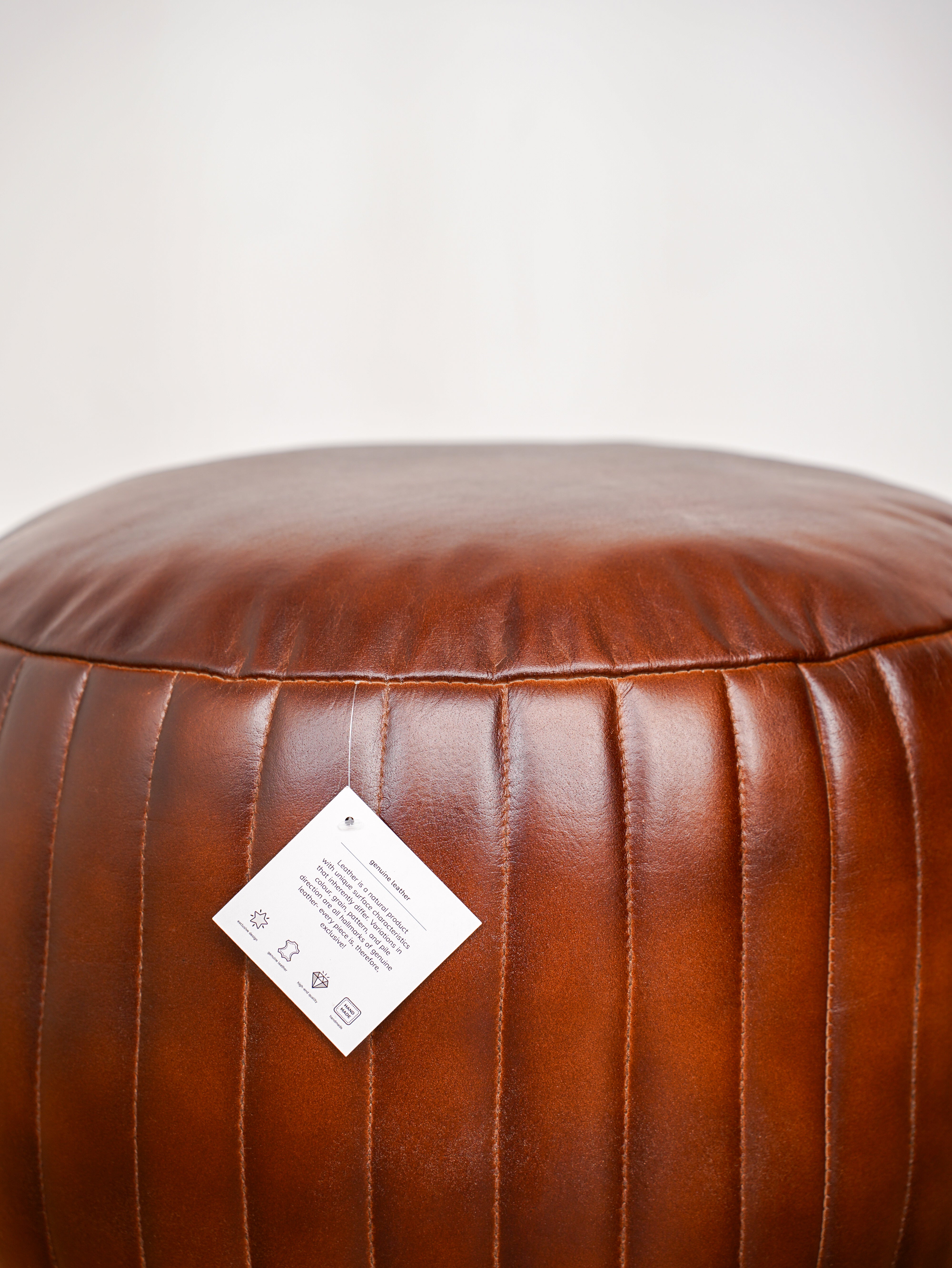 Strata Leather Round Pouf