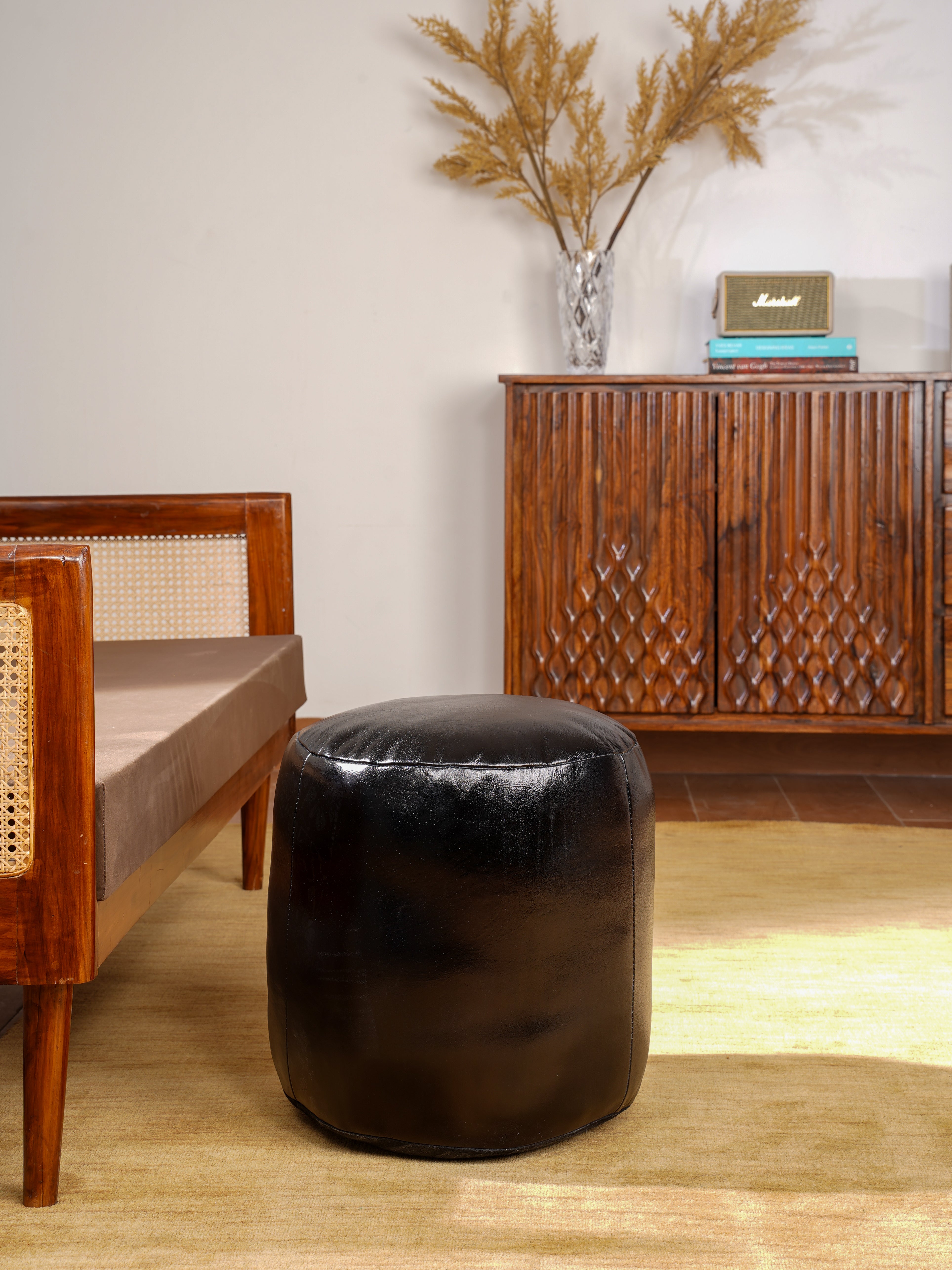 Buffalo Leather Pouf Handmade – Multiple Sizes & Colors | Round or Square | Filled