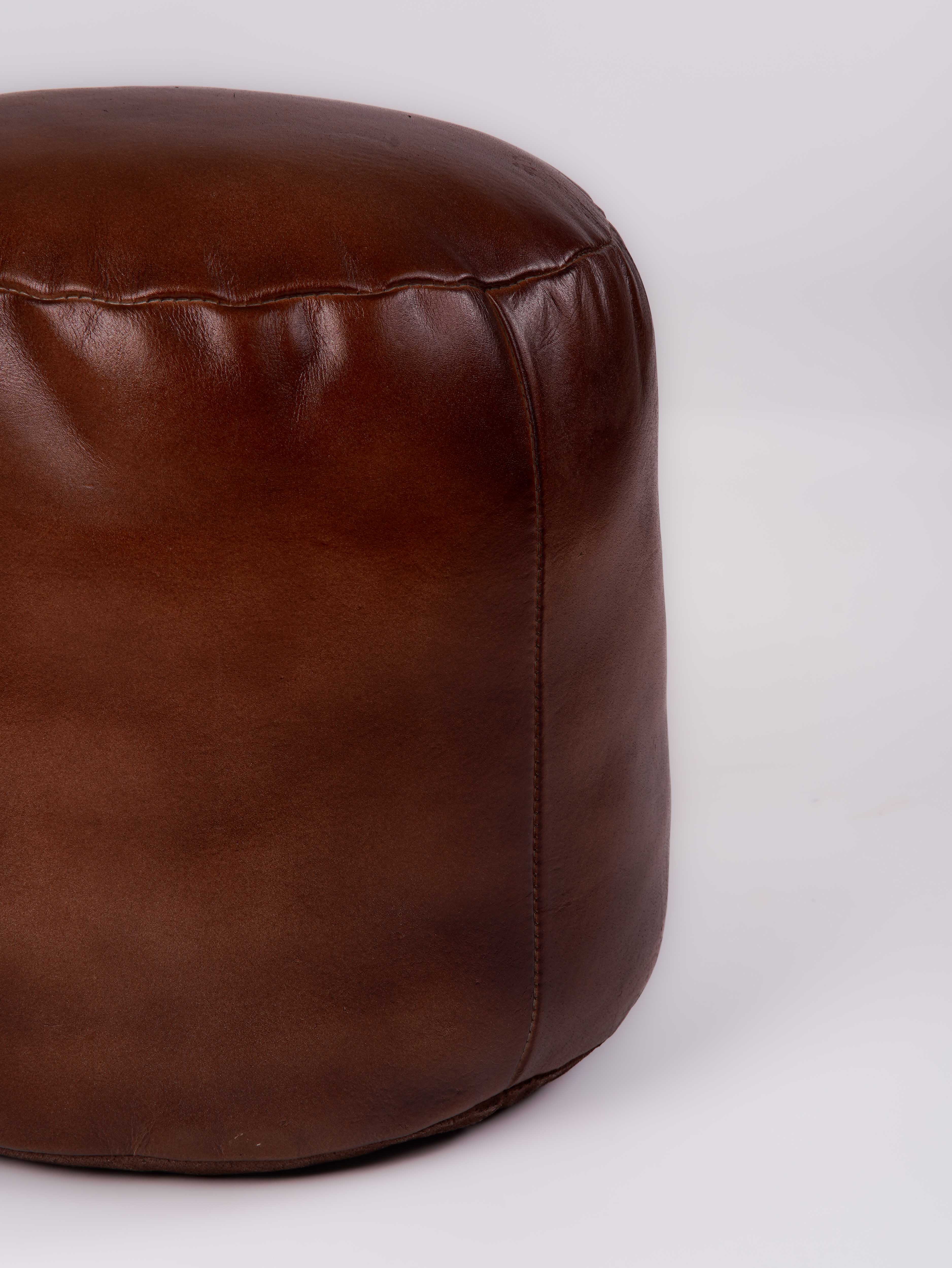 Handmade Buffalo Leather Pouf – Multiple Sizes & Colors | Round or Square | Filled