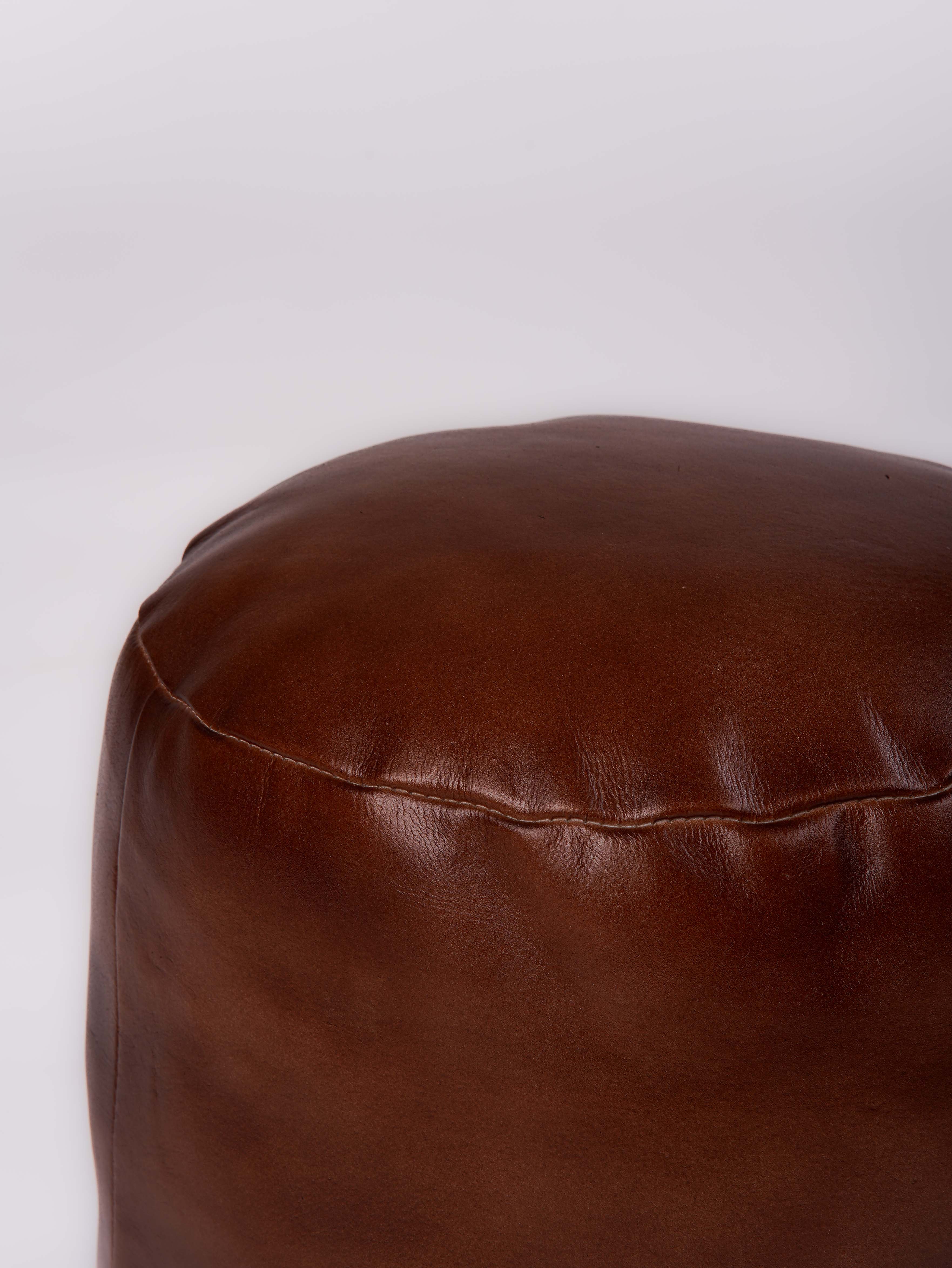 Handmade Buffalo Leather Pouf – Multiple Sizes & Colors | Round or Square | Filled