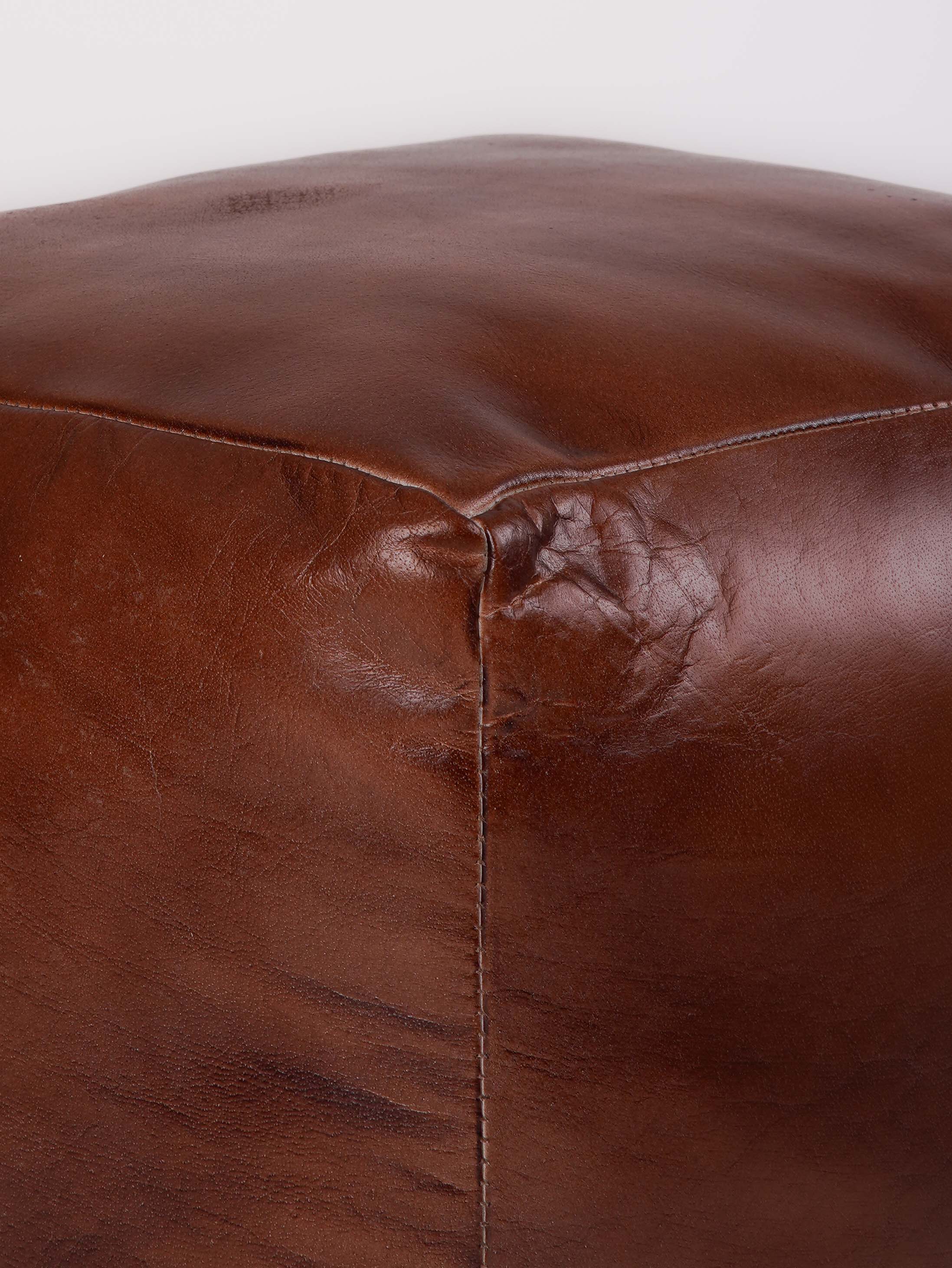 Handmade Buffalo Leather Pouf – Multiple Sizes & Colors | Round or Square | Filled