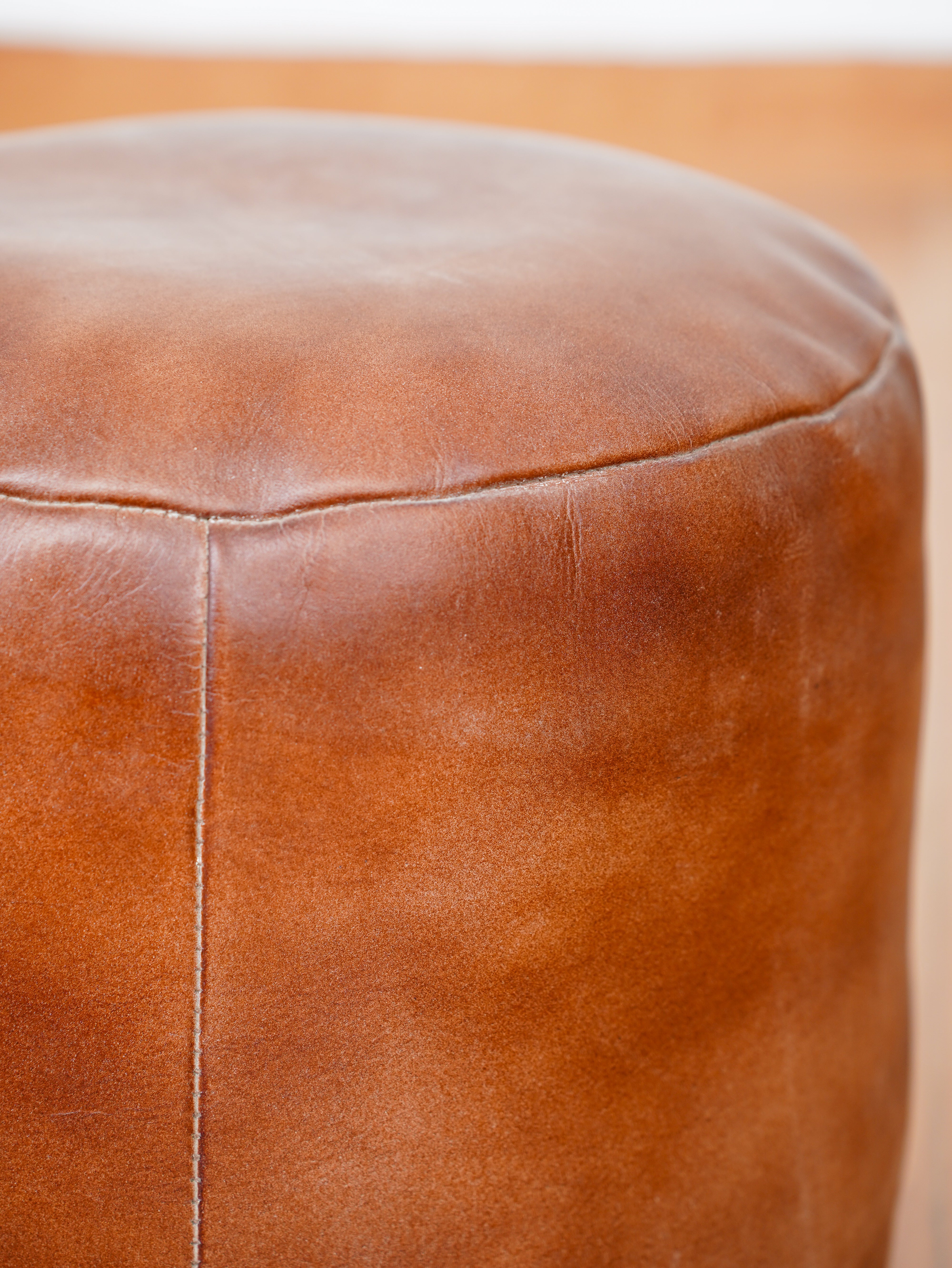 Handmade Buffalo Leather Pouf – Multiple Sizes & Colors | Round or Square | Filled