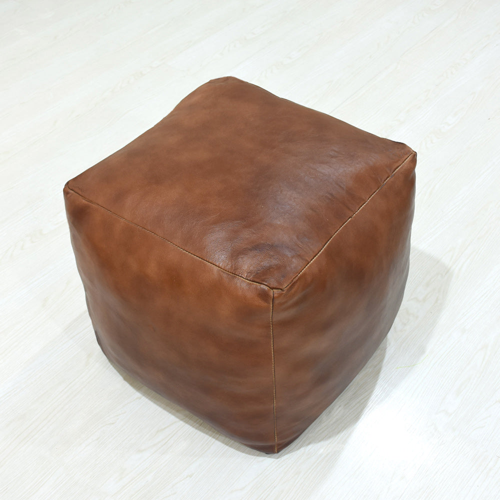 Handmade Buffalo Leather Pouf – Multiple Sizes & Colors | Round or Square | Filled