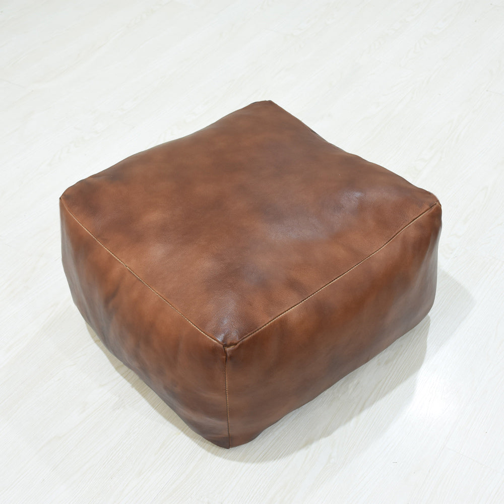 Handmade Buffalo Leather Pouf – Multiple Sizes & Colors | Round or Square | Filled