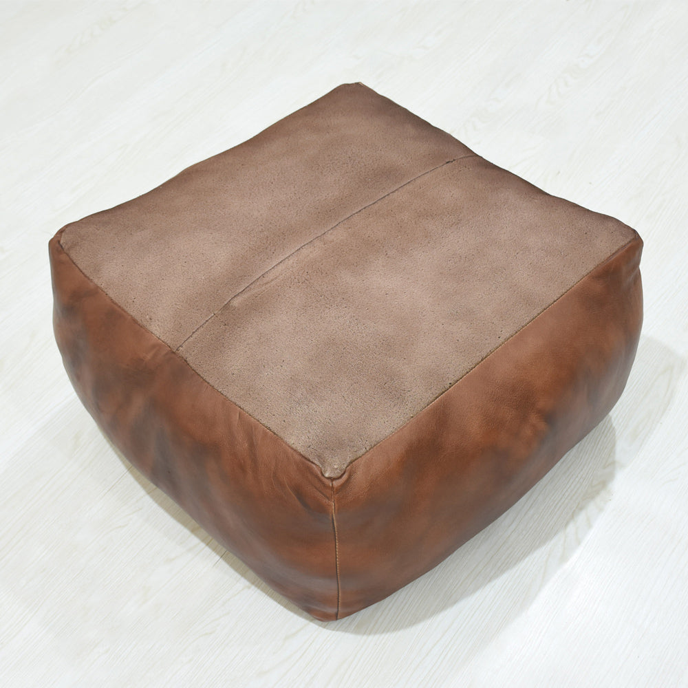 Handmade Buffalo Leather Pouf – Multiple Sizes & Colors | Round or Square | Filled