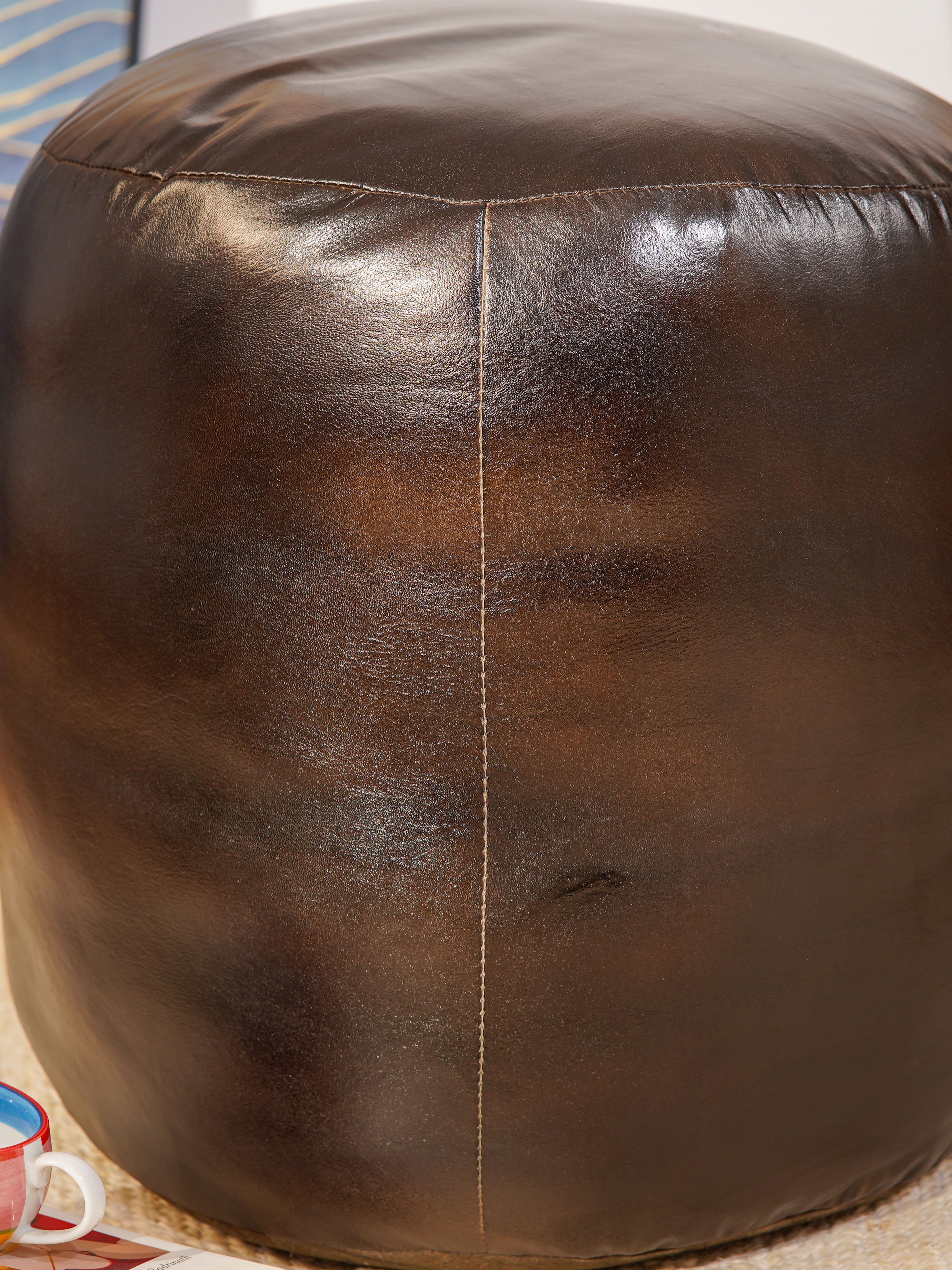 Handmade Buffalo Leather Pouf – Multiple Sizes & Colors | Round or Square | Filled