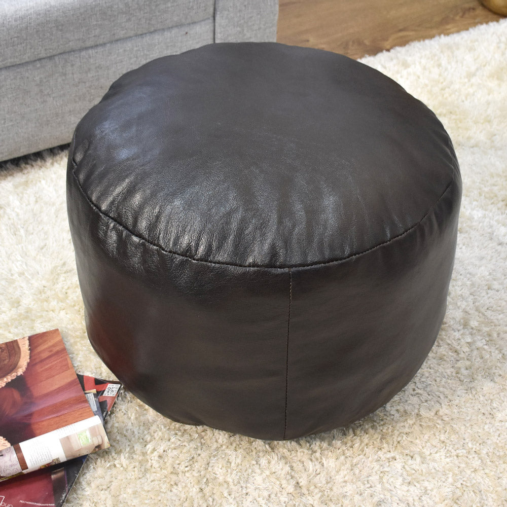 Handmade Buffalo Leather Pouf – Multiple Sizes & Colors | Round or Square | Filled