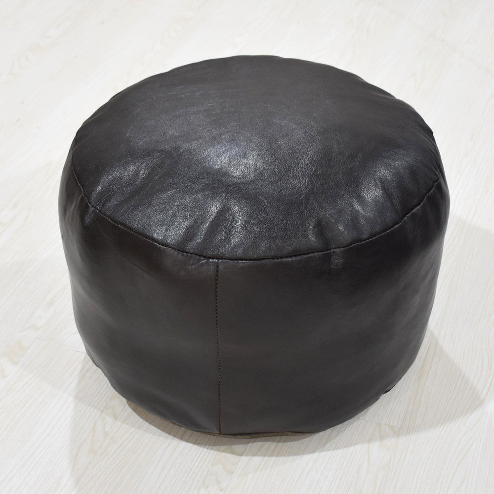 Handmade Buffalo Leather Pouf – Multiple Sizes & Colors | Round or Square | Filled