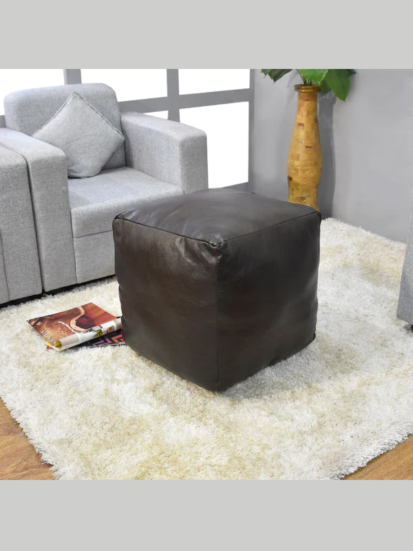 Handmade Buffalo Leather Pouf – Multiple Sizes & Colors | Round or Square | Filled