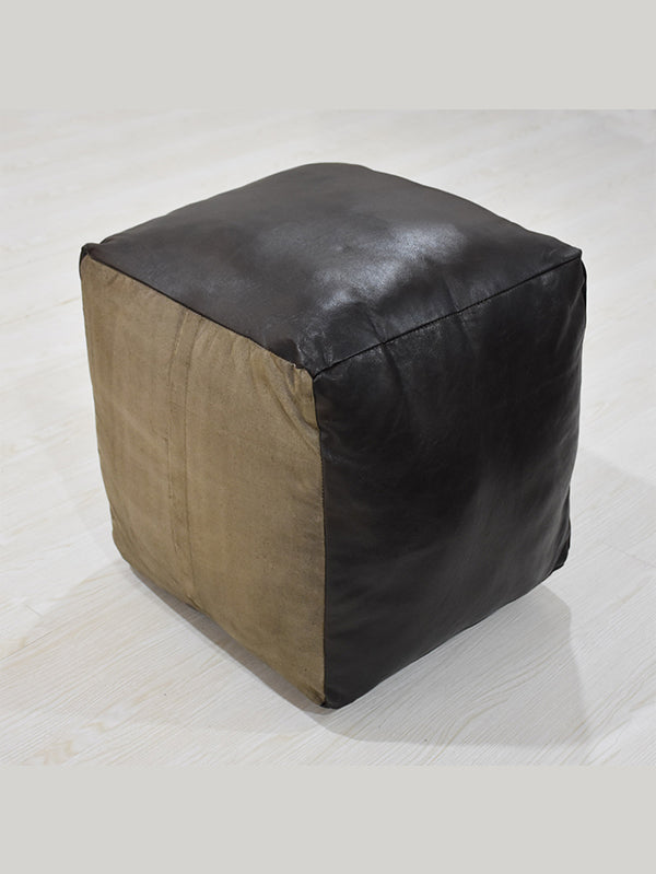 Handmade Buffalo Leather Pouf – Multiple Sizes & Colors | Round or Square | Filled