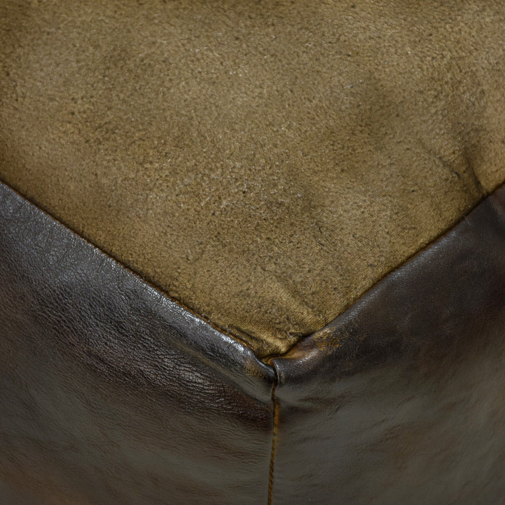Handmade Buffalo Leather Pouf – Multiple Sizes & Colors | Round or Square | Filled