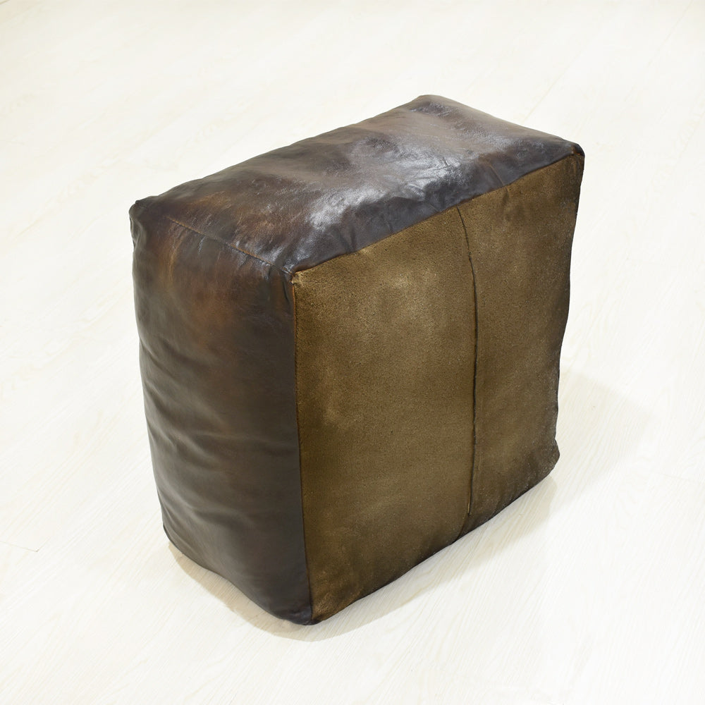 Handmade Buffalo Leather Pouf – Multiple Sizes & Colors | Round or Square | Filled