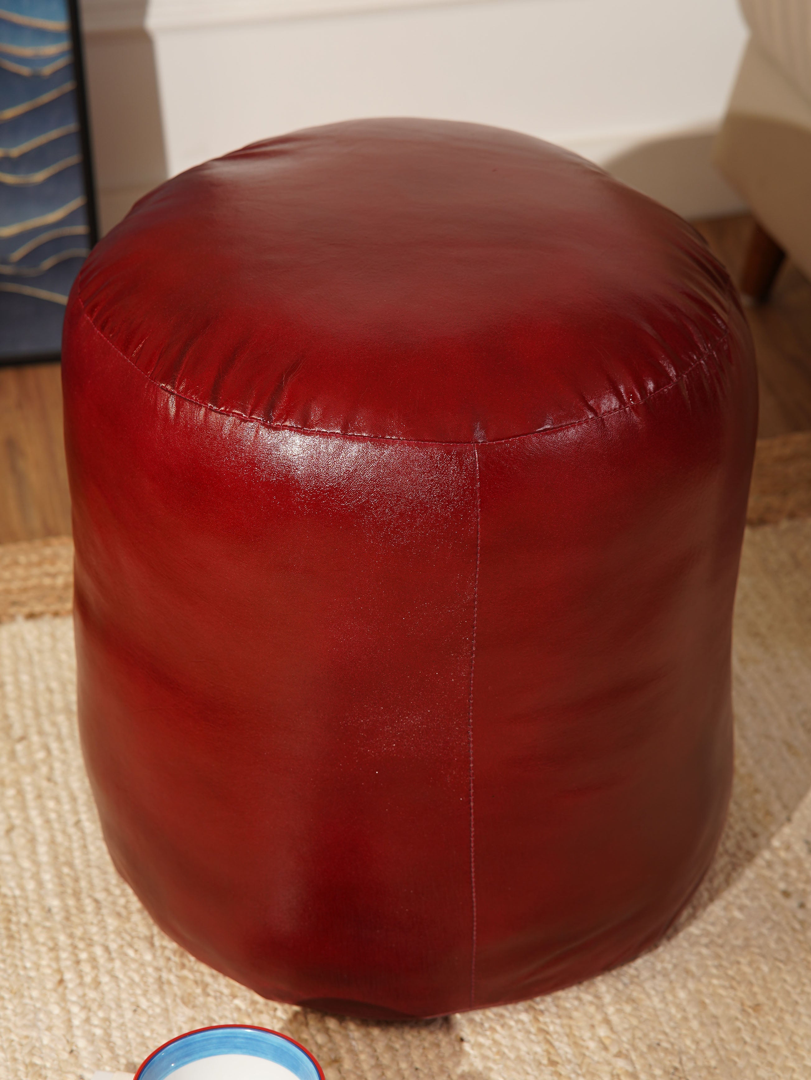 Handmade Buffalo Leather Pouf – Multiple Sizes & Colors | Round or Square | Filled