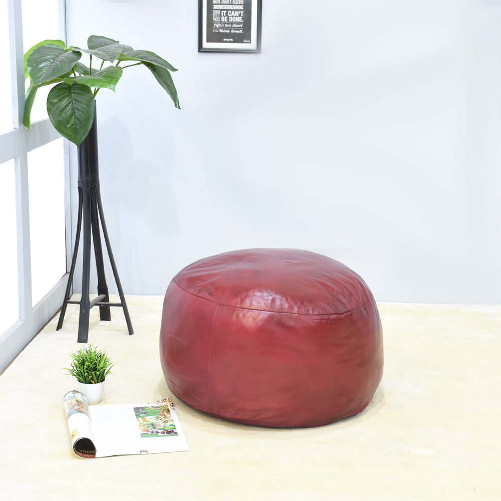 Handmade Buffalo Leather Pouf – Multiple Sizes & Colors | Round or Square | Filled