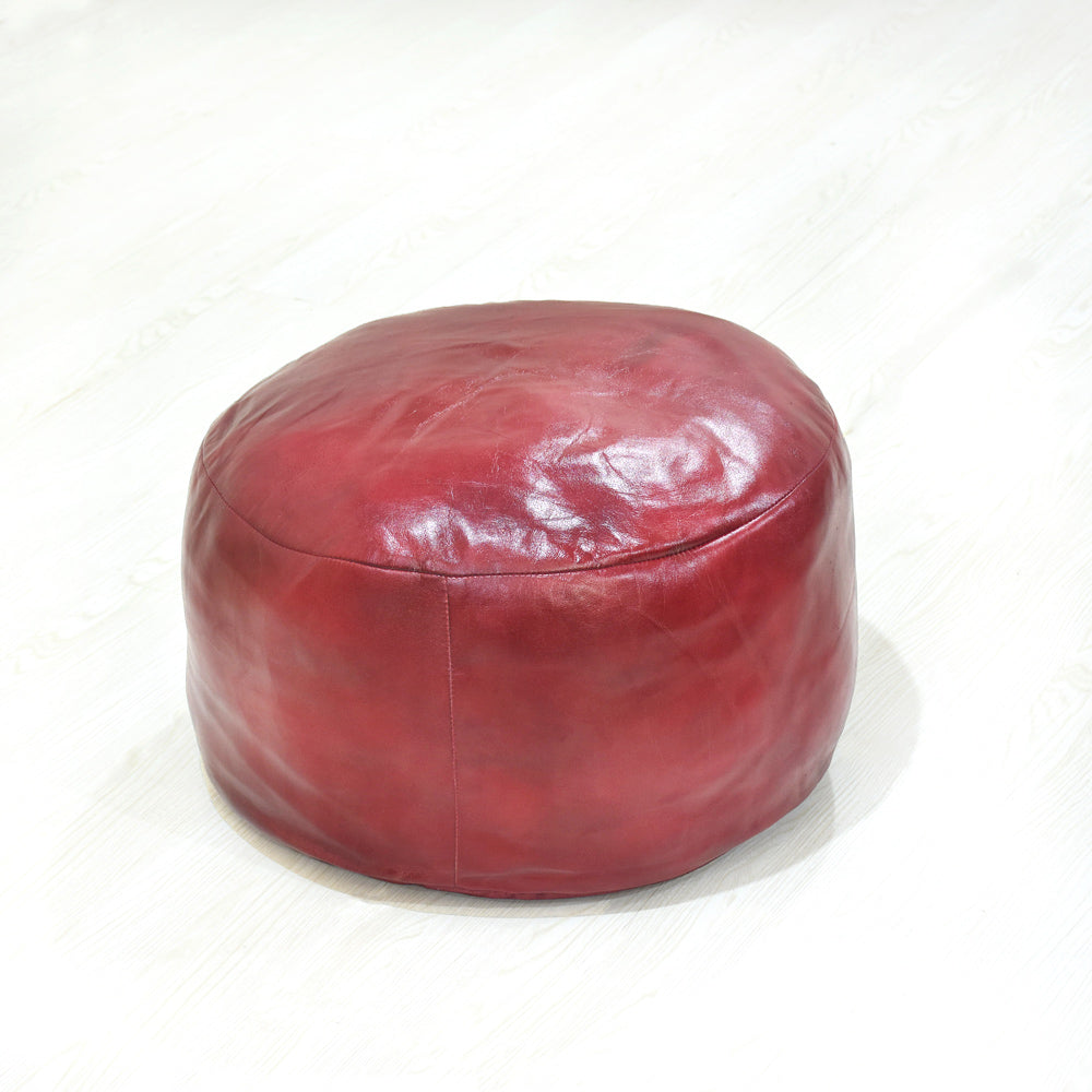 Handmade Buffalo Leather Pouf – Multiple Sizes & Colors | Round or Square | Filled