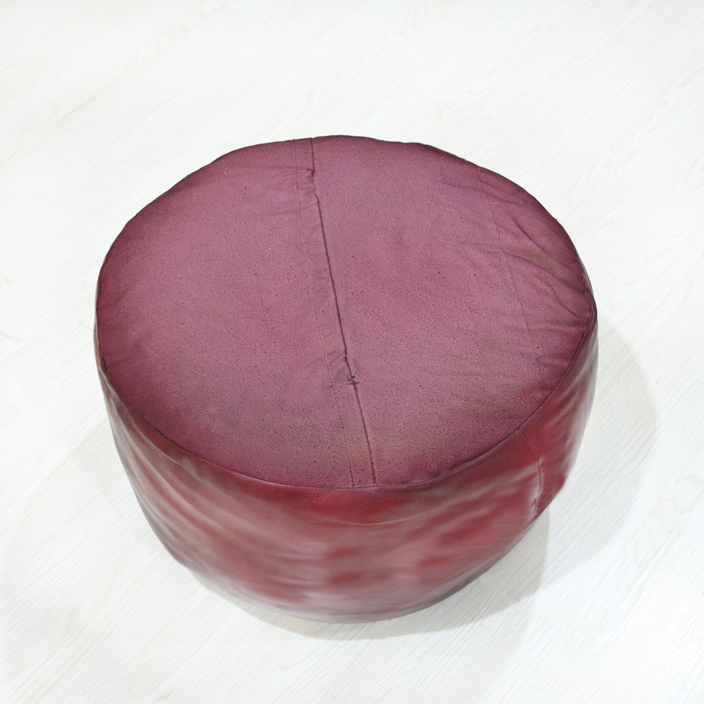 Handmade Buffalo Leather Pouf – Multiple Sizes & Colors | Round or Square | Filled