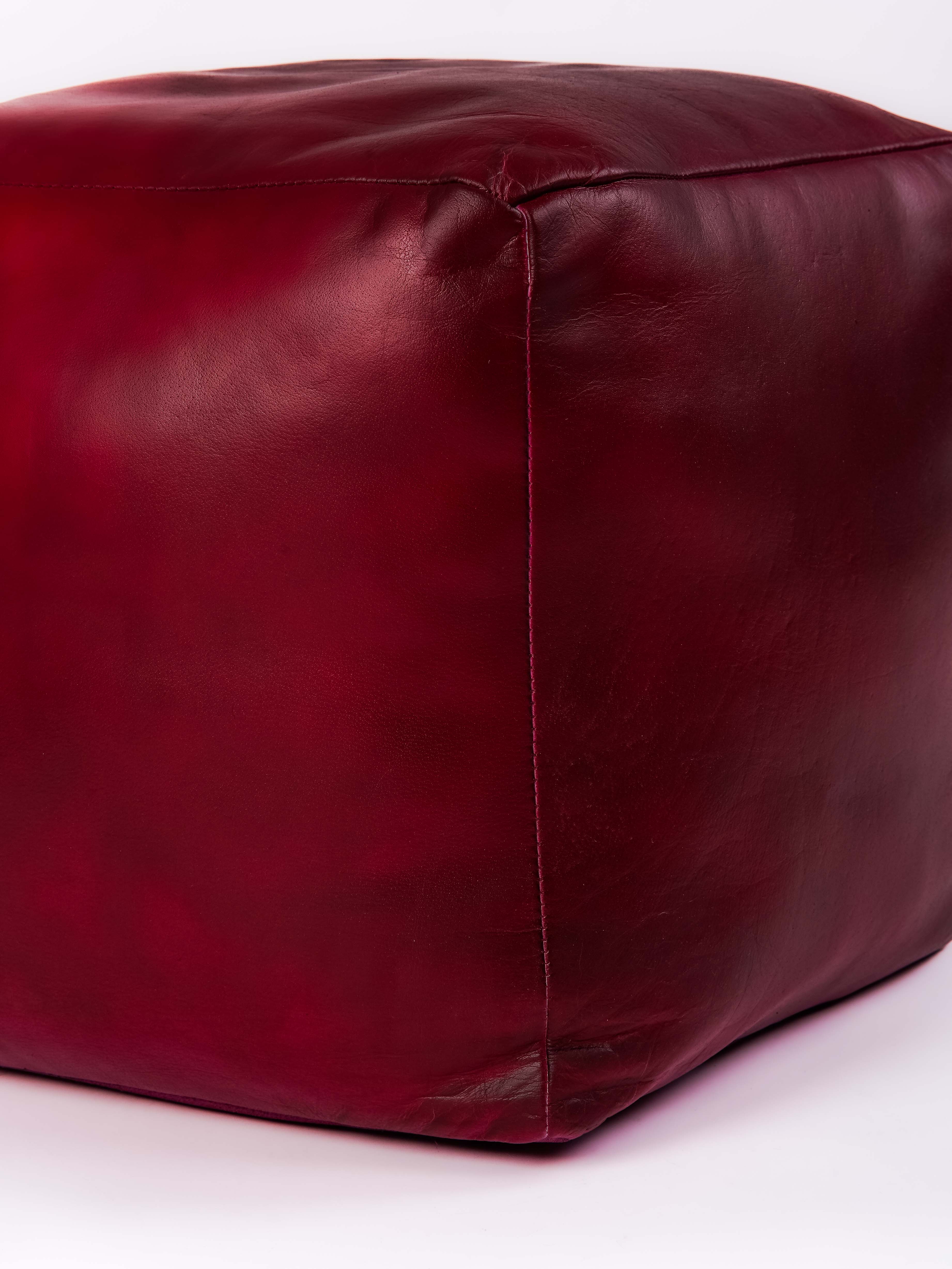 Handmade Buffalo Leather Pouf – Multiple Sizes & Colors | Round or Square | Filled