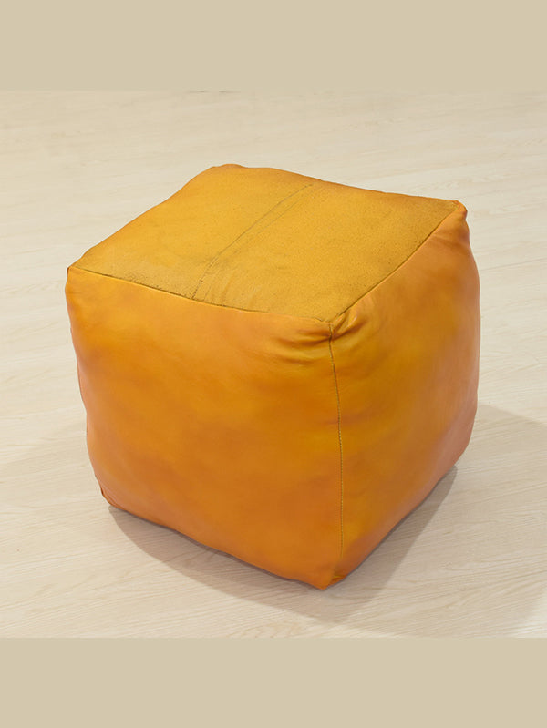 Handmade Buffalo Leather Pouf – Multiple Sizes & Colors | Round or Square | Filled