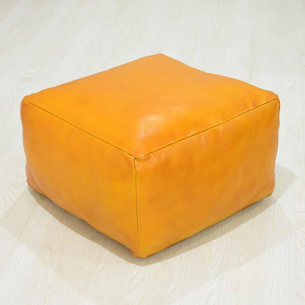 Handmade Buffalo Leather Pouf – Multiple Sizes & Colors | Round or Square | Filled