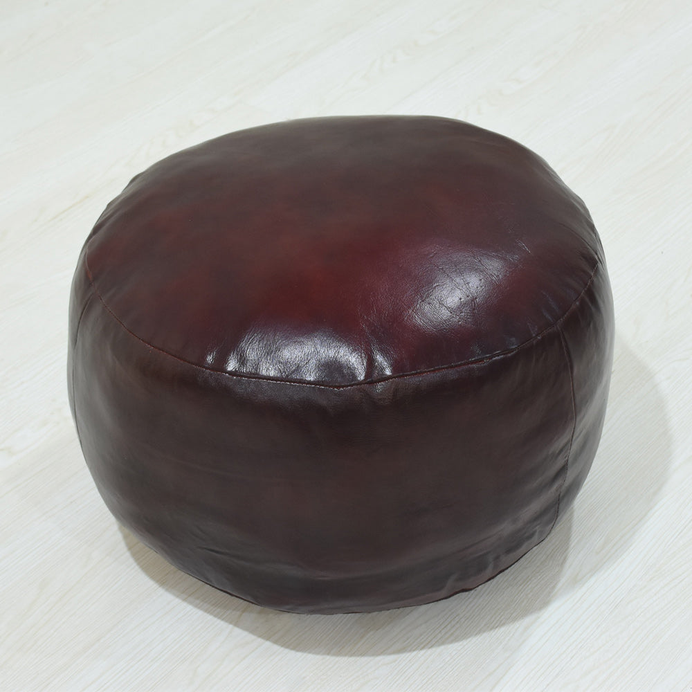 Handmade Buffalo Leather Pouf – Multiple Sizes & Colors | Round or Square | Filled