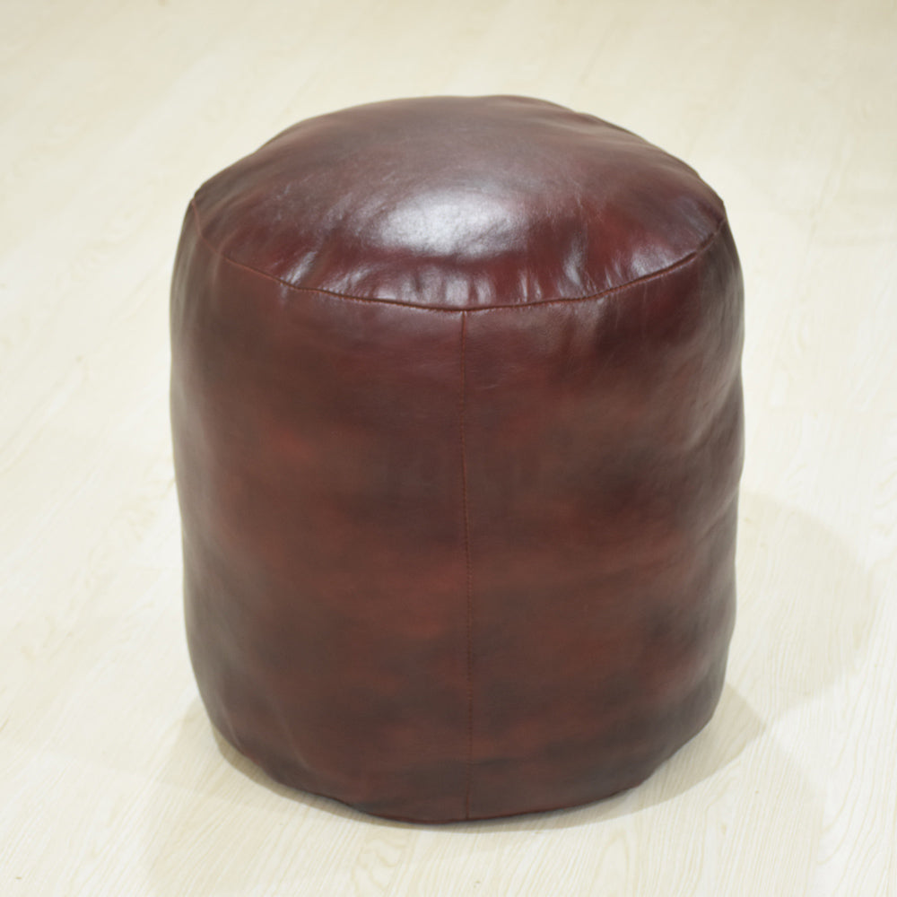Handmade Buffalo Leather Pouf – Multiple Sizes & Colors | Round or Square | Filled