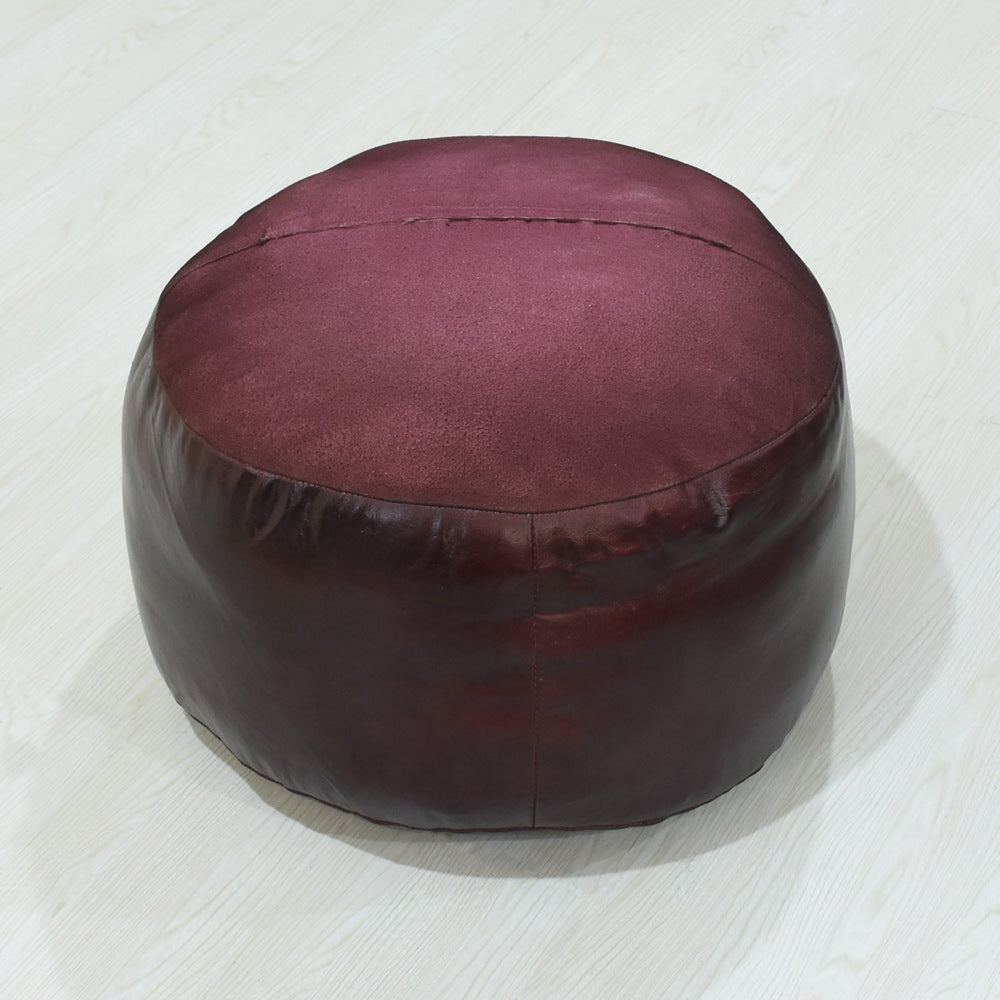 Handmade Buffalo Leather Pouf – Multiple Sizes & Colors | Round or Square | Filled