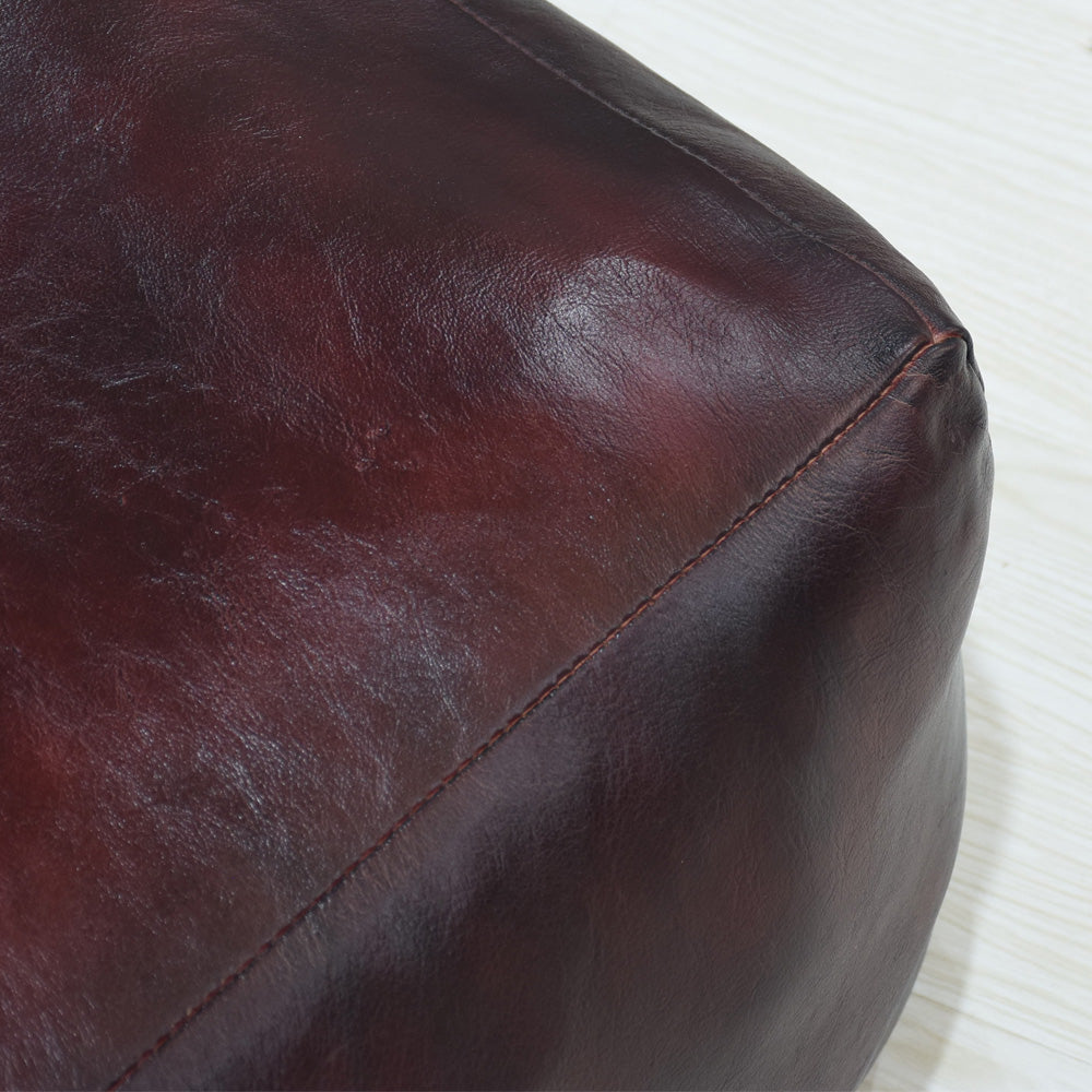 Handmade Buffalo Leather Pouf – Multiple Sizes & Colors | Round or Square | Filled
