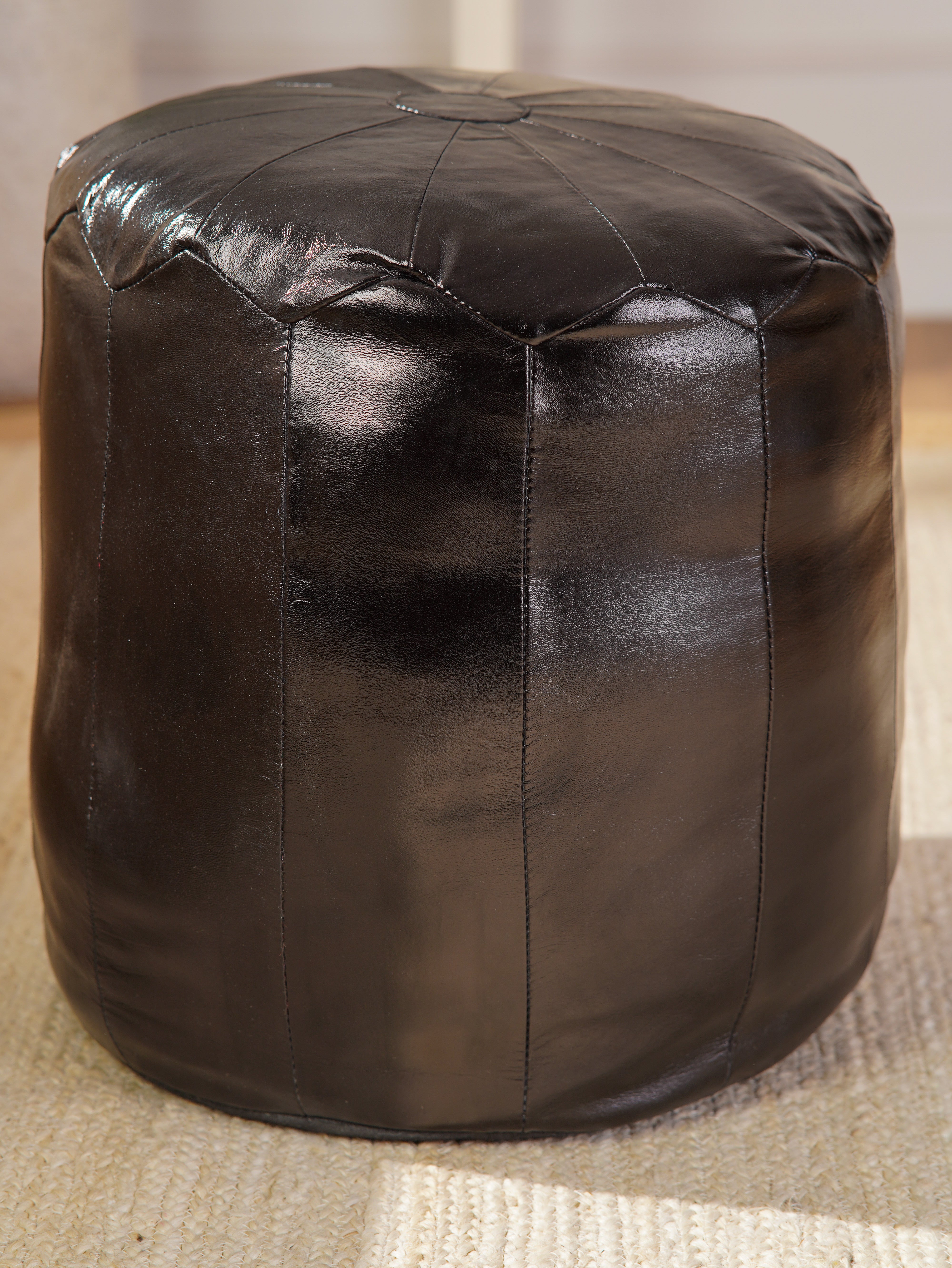 Handmade Buffalo Leather Pouf – Round Ottoman, Filled – Sienna Satchel