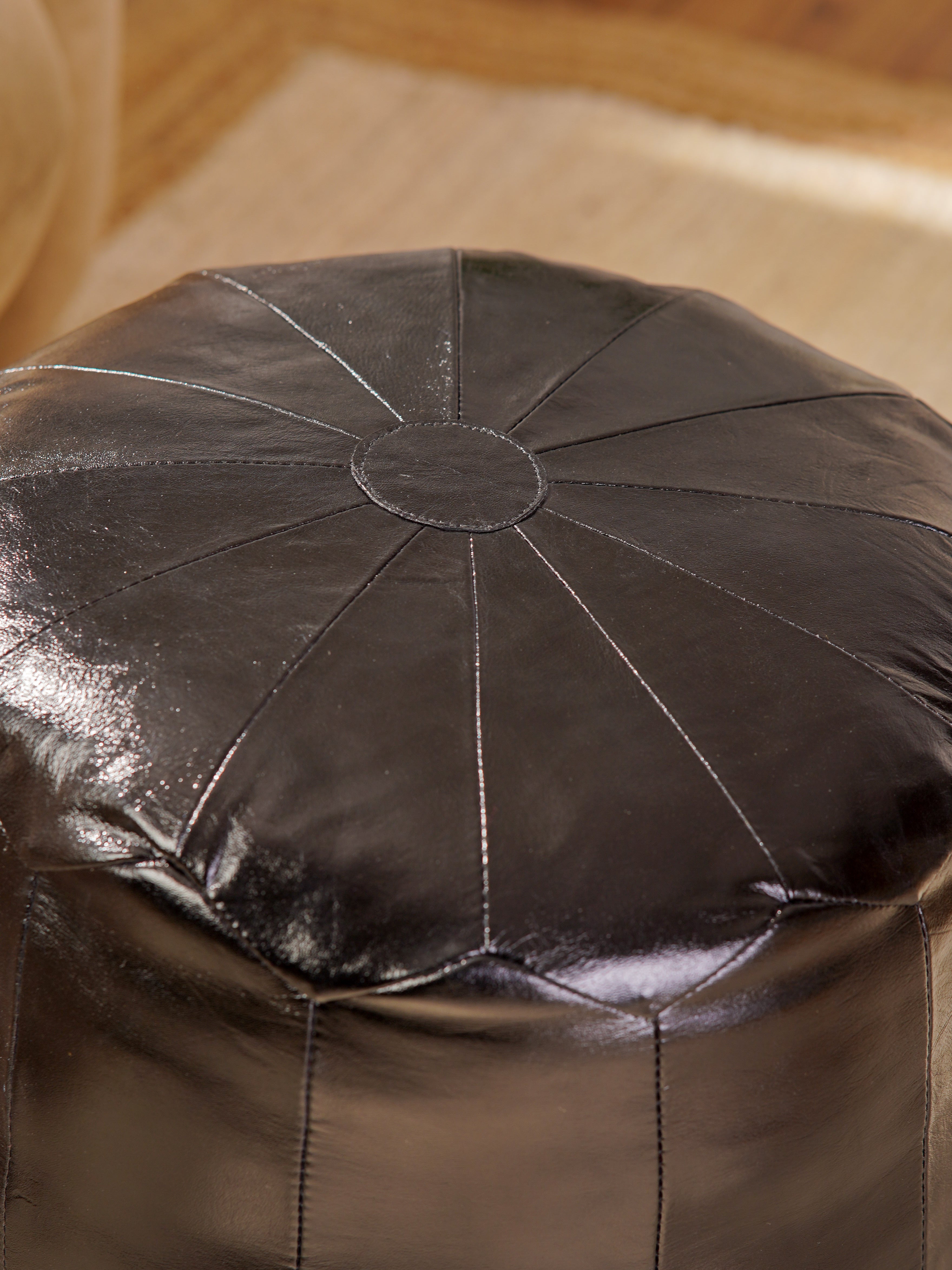 Handmade Buffalo Leather Pouf – Round Ottoman, Filled – Sienna Satchel