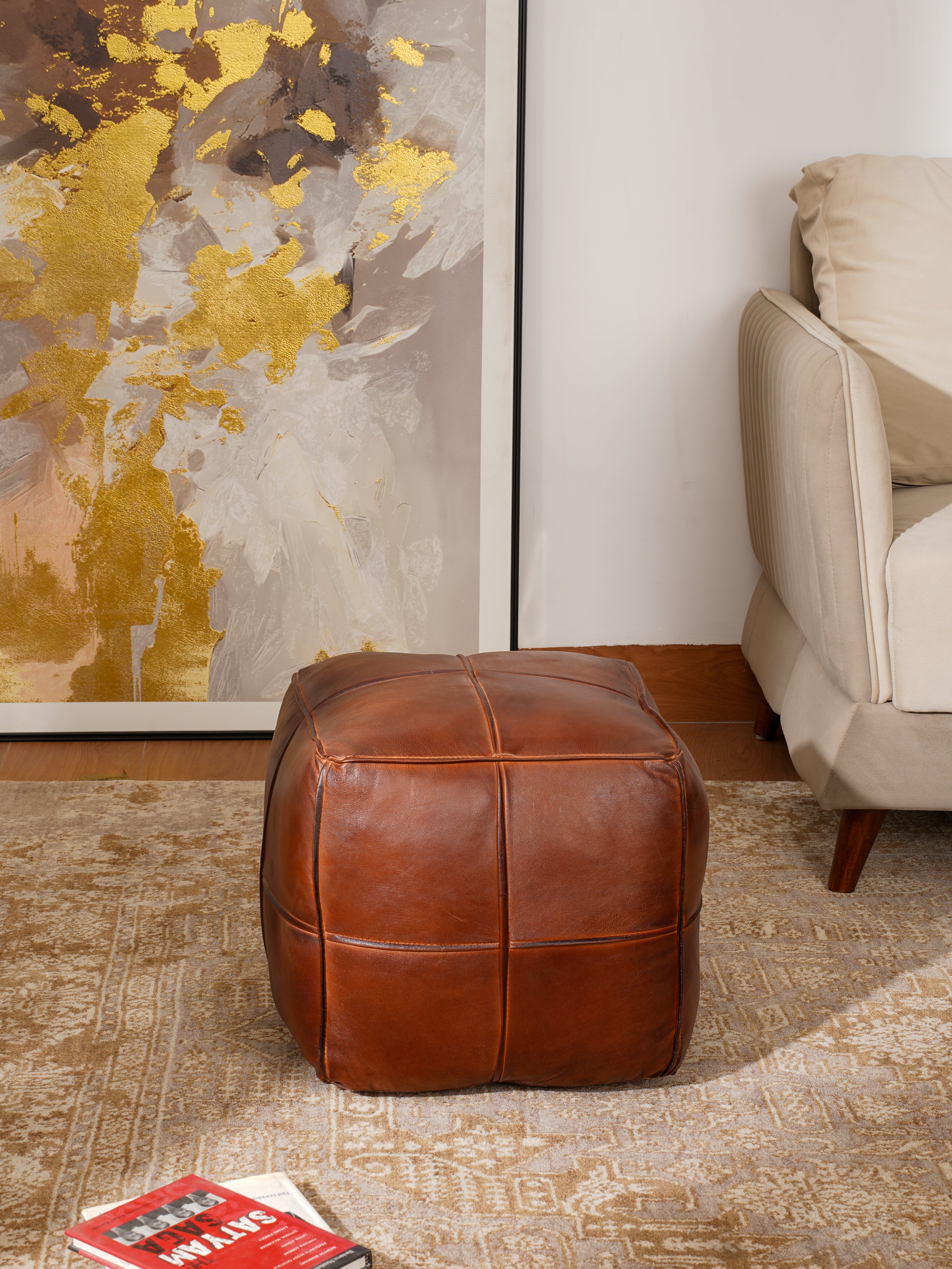 Scribe's Square Leather Pouf