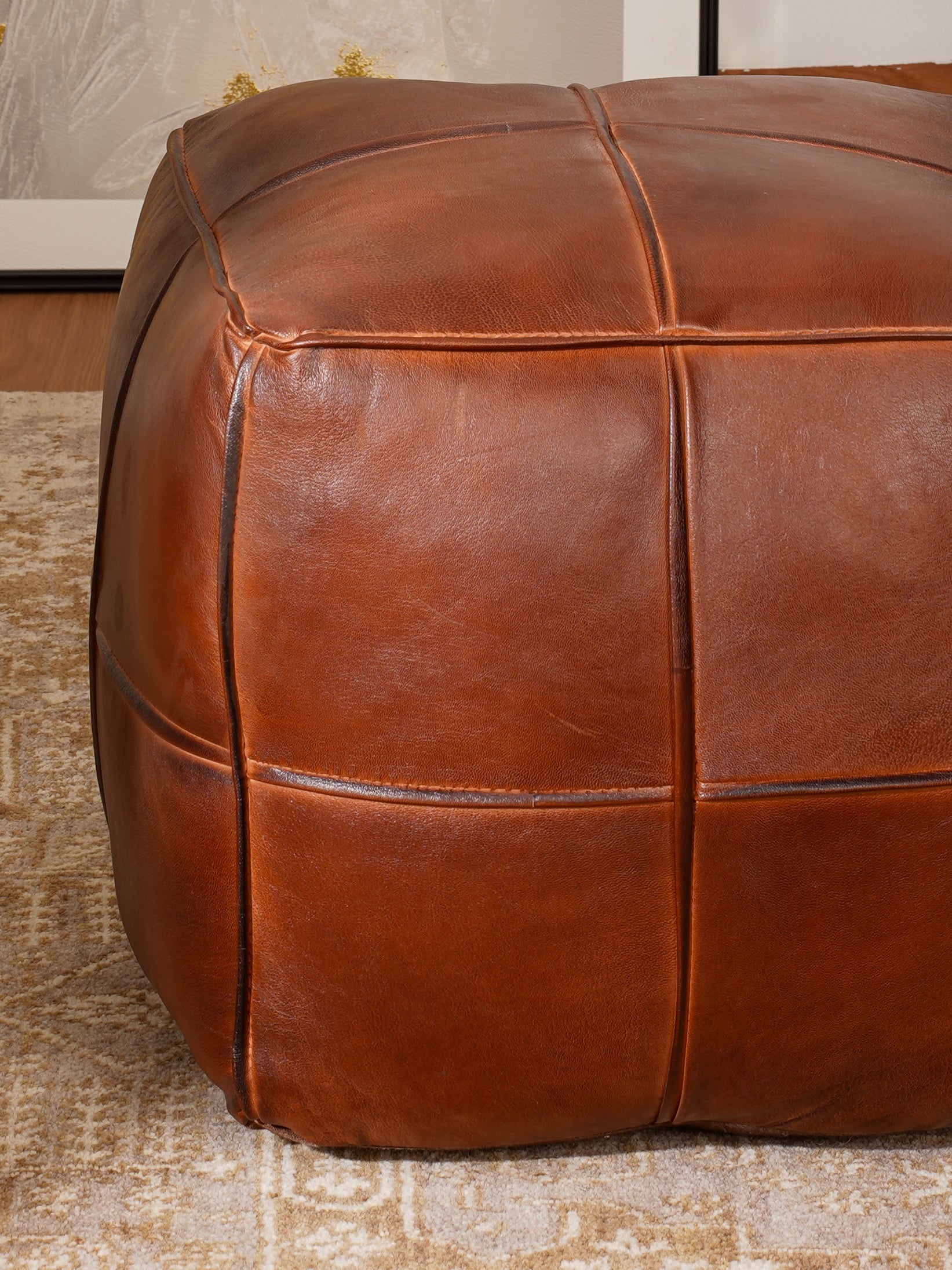 Scribe's Square Leather Pouf