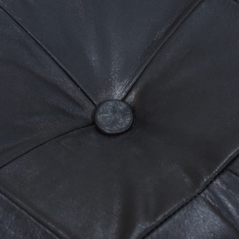 Square Buffalo Leather Pouf – Metropolitan Luxe Ottoman | Handmade | Black | Filled