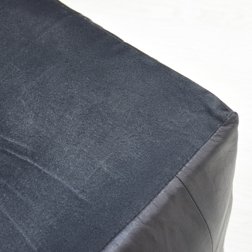 Square Buffalo Leather Pouf – Metropolitan Luxe Ottoman | Handmade | Black | Filled