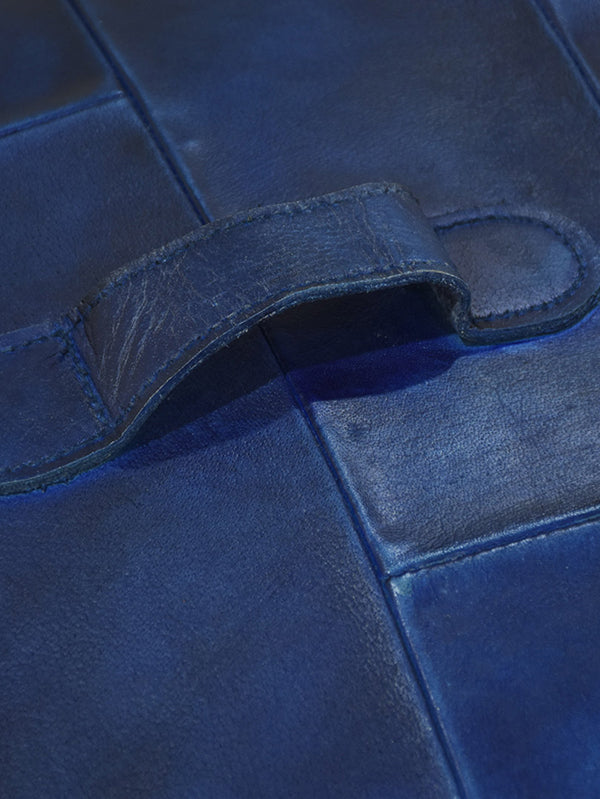 Metropolitan Luxe Blue Leather Pouf – Square Ottoman | Handmade | Vintage Blue | Filled