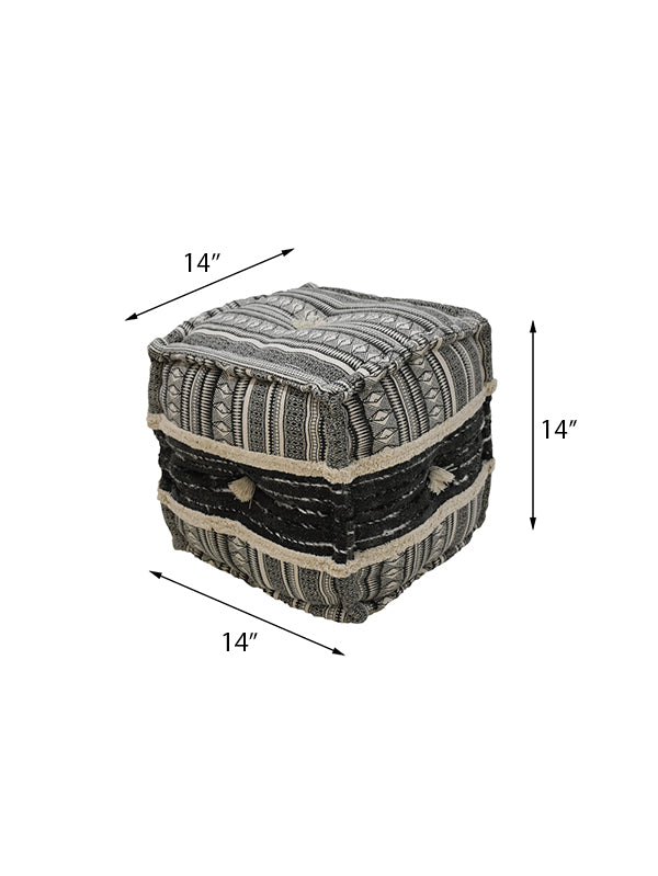 Tribal Noir Jute Pouf