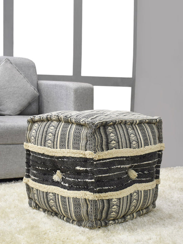 Tribal Noir Jute Pouf