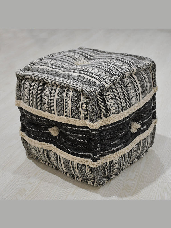 Tribal Noir Jute Pouf