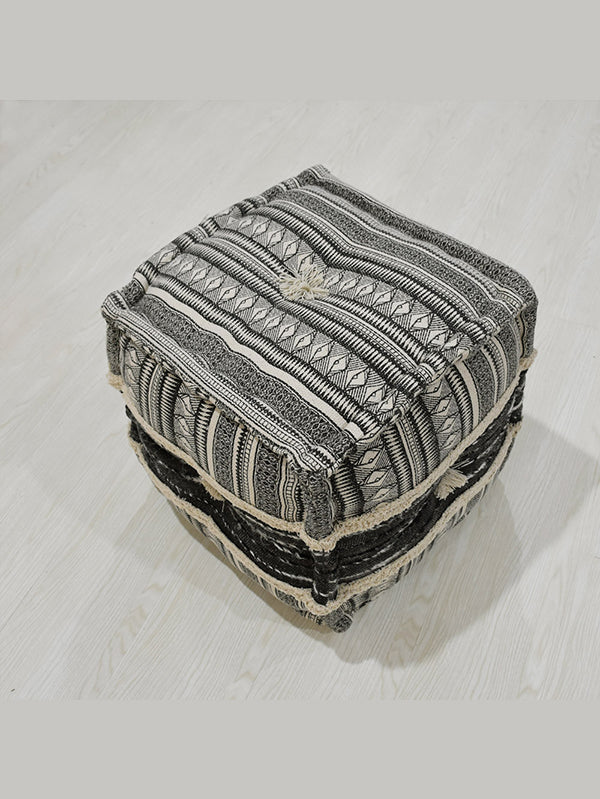 Tribal Noir Jute Pouf