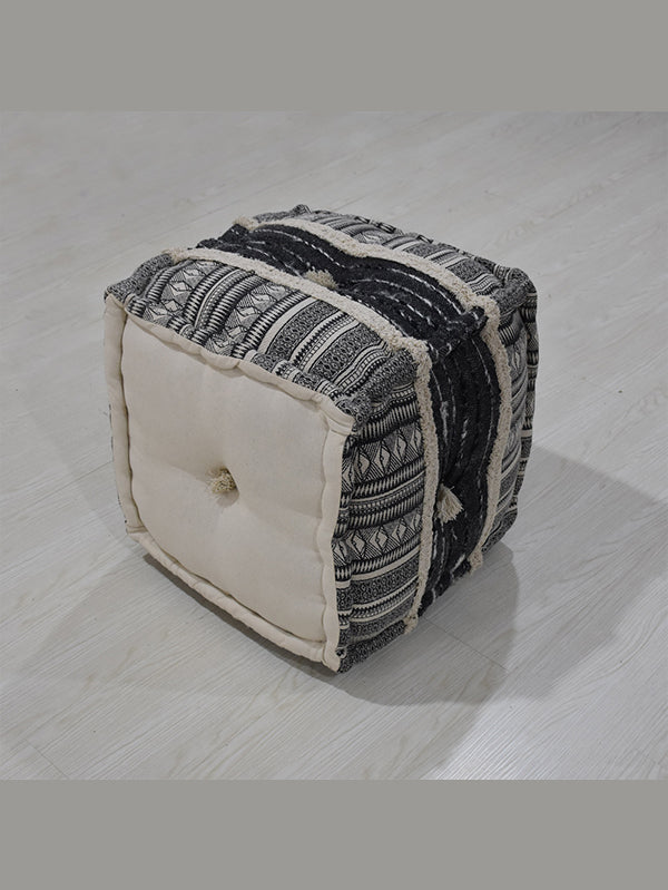 Tribal Noir Jute Pouf