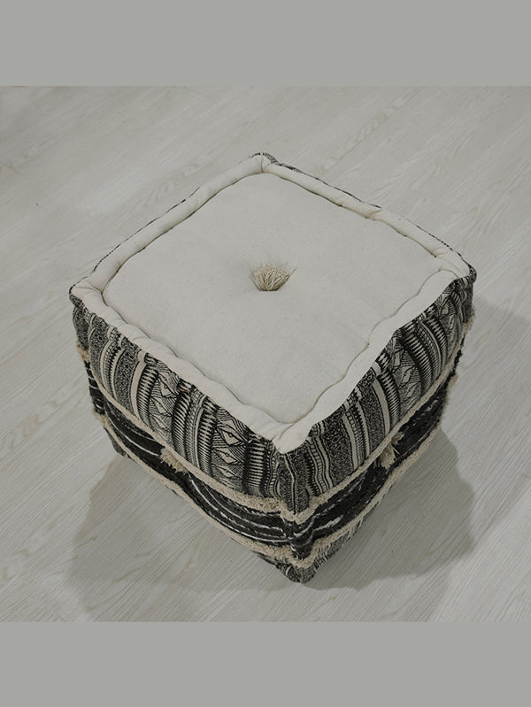 Tribal Noir Jute Pouf