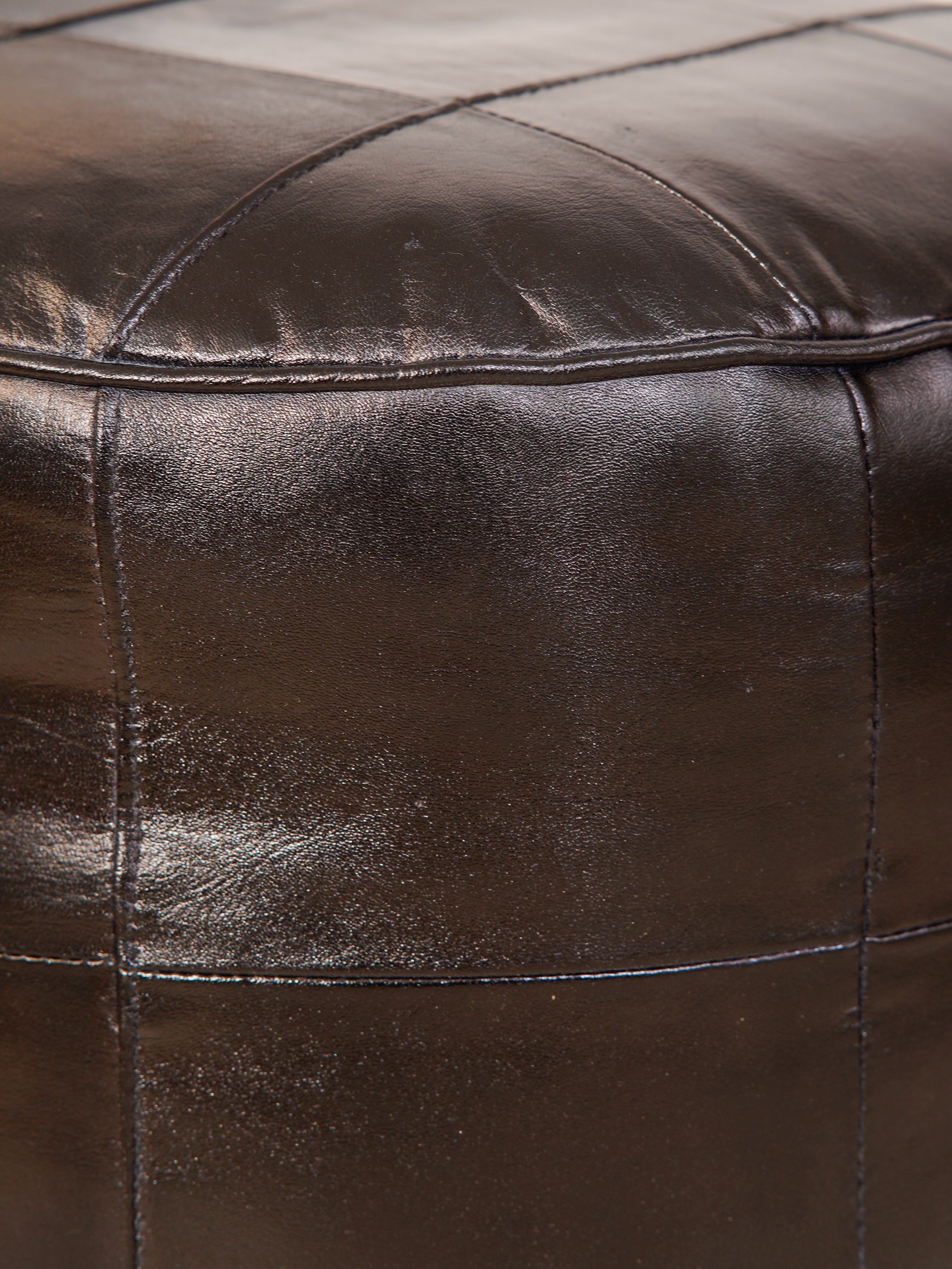 Terracotta Tuffet Round Leather Pouf – Handmade Ottoman | Cognac Brown | Filled | Buffalo Leather