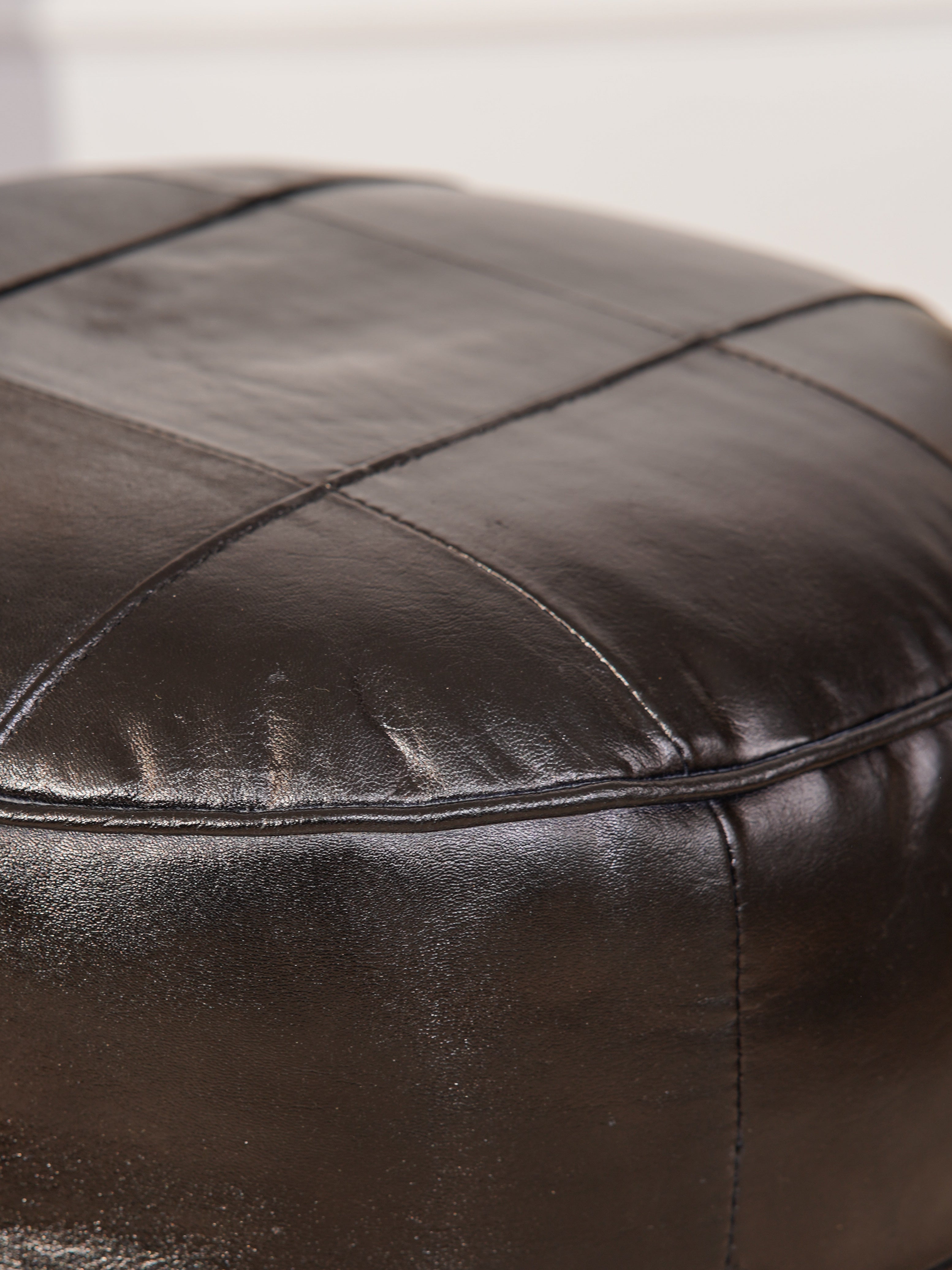 Terracotta Tuffet Round Leather Pouf – Handmade Ottoman | Cognac Brown | Filled | Buffalo Leather