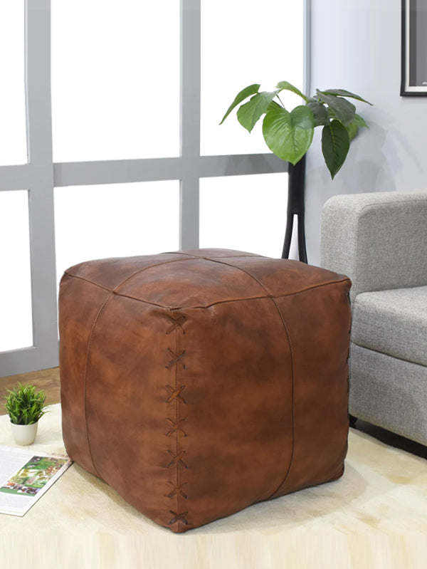 Copper Crossroads Leather Pouf
