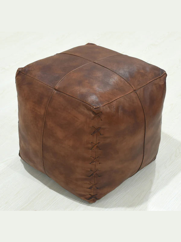Copper Crossroads Leather Pouf