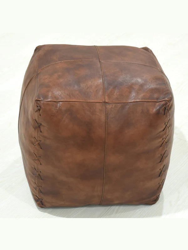 Copper Crossroads Leather Pouf